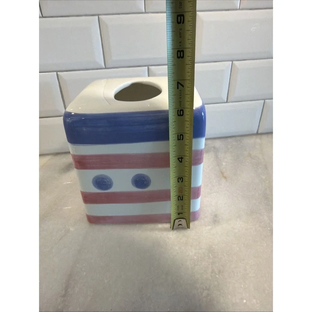 vintage Pale Red White Blue ceramic tissue cover Home Innovations GW995‎